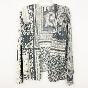 Chico's Subtle Sparkle Jacqueline Cardigan Size 1 or M Grey Sequin Wool Cashmere